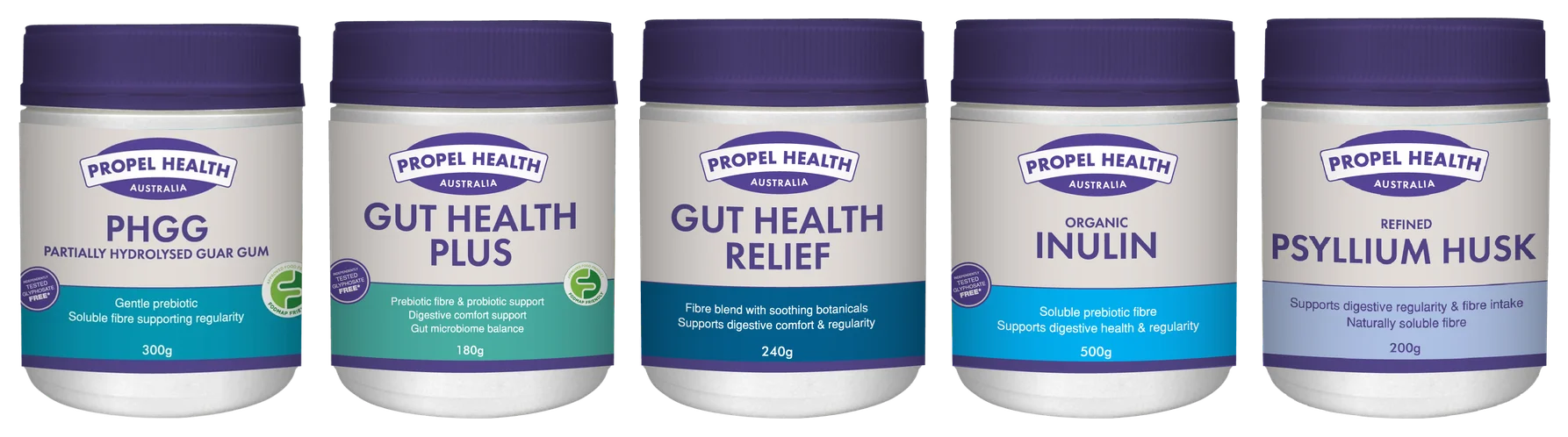Best gut health supplement Australia: PHGG, Gut Health Plus, gut health powder, organic inulin and psyllium husk